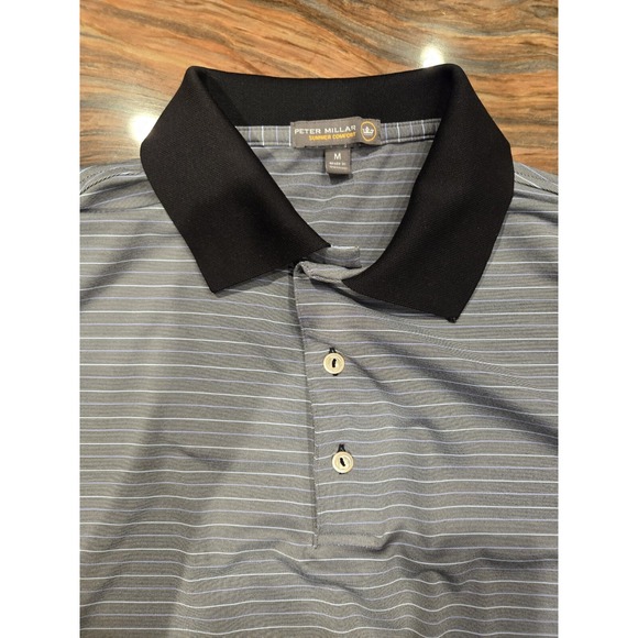 Peter Millar Summer Comfort Golf Polo Shirt Medium Striped Gray Read Disc. - Picture 1 of 13